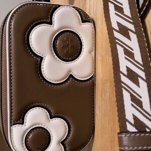 Tory Burch Mini Miller Floral Crossbody Bag Puffy Patent Leather Moose Brown